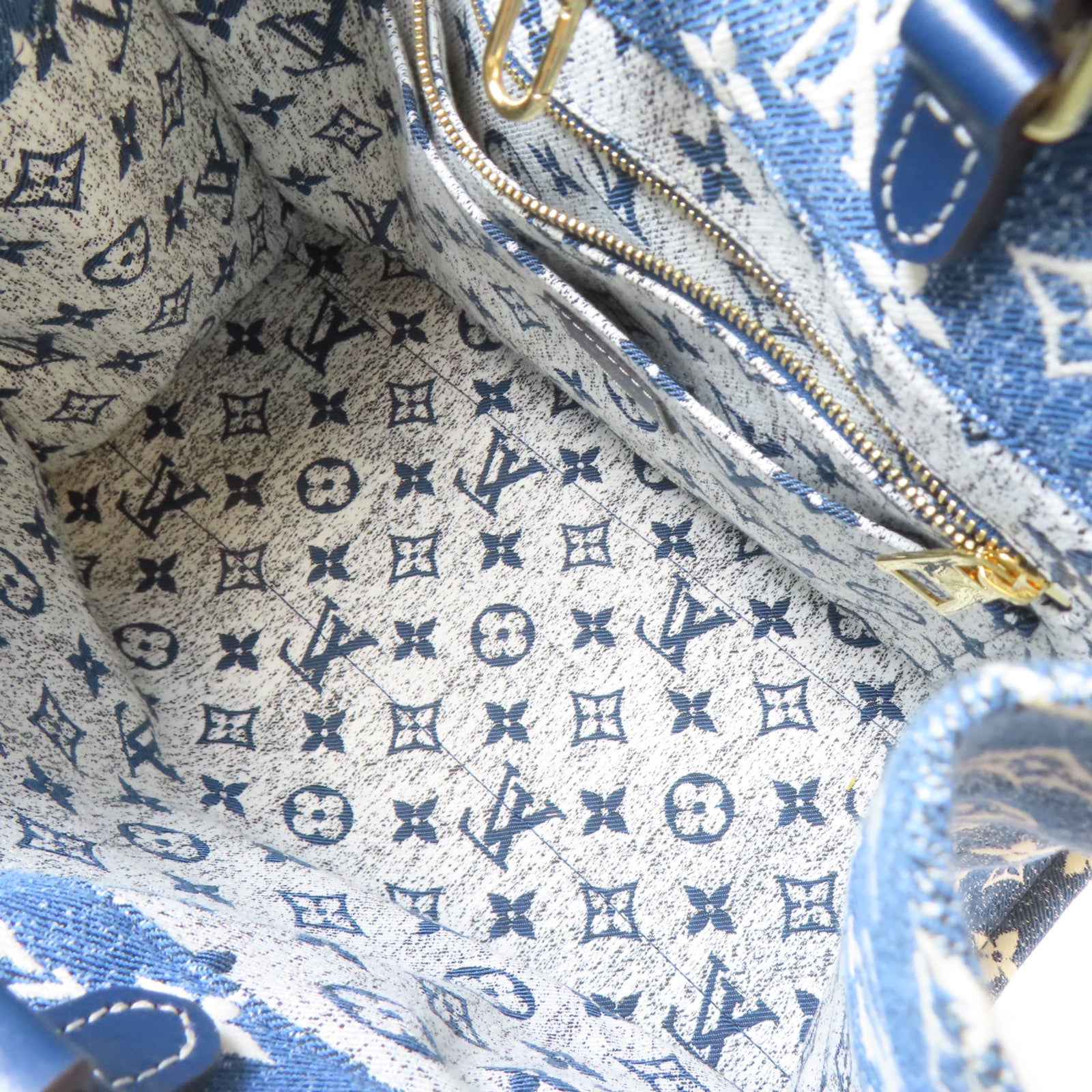 LOUIS VUITTON 牛仔布料On The Go MM金扣手挽肩背兩用袋藍色