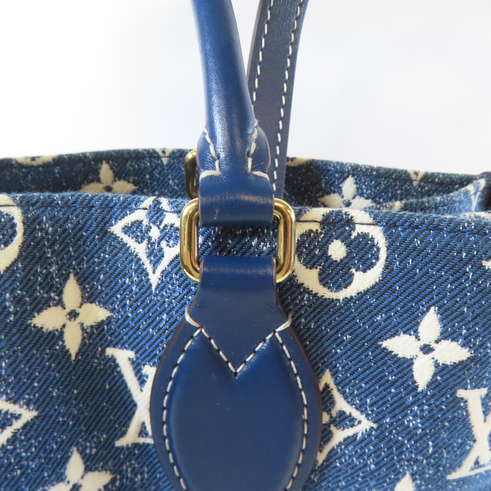 LOUIS VUITTON 牛仔布料On The Go MM金扣手挽肩背兩用袋藍色