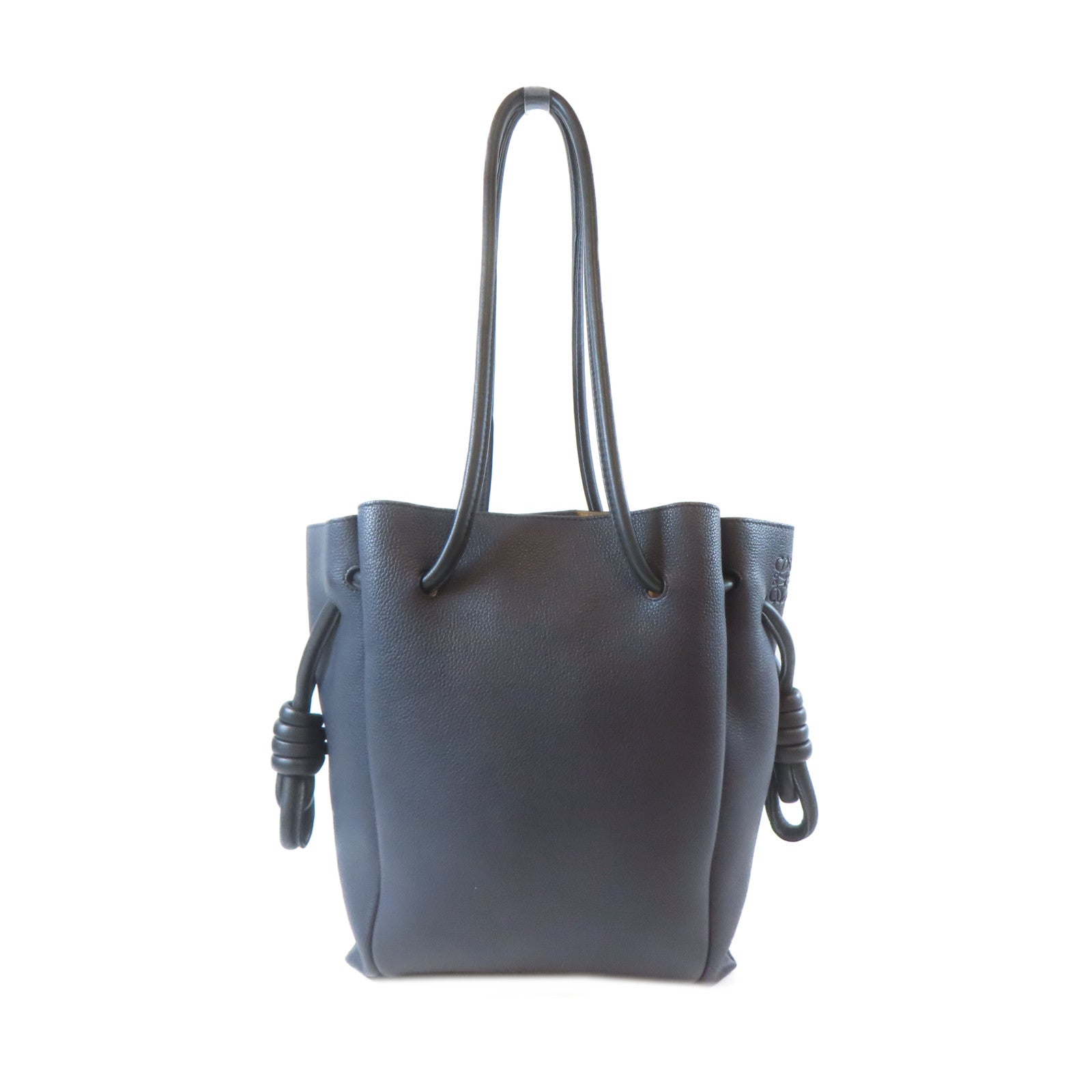 LOEWE 牛皮皮革Flamenco Knot Tote銀扣肩背袋深藍色