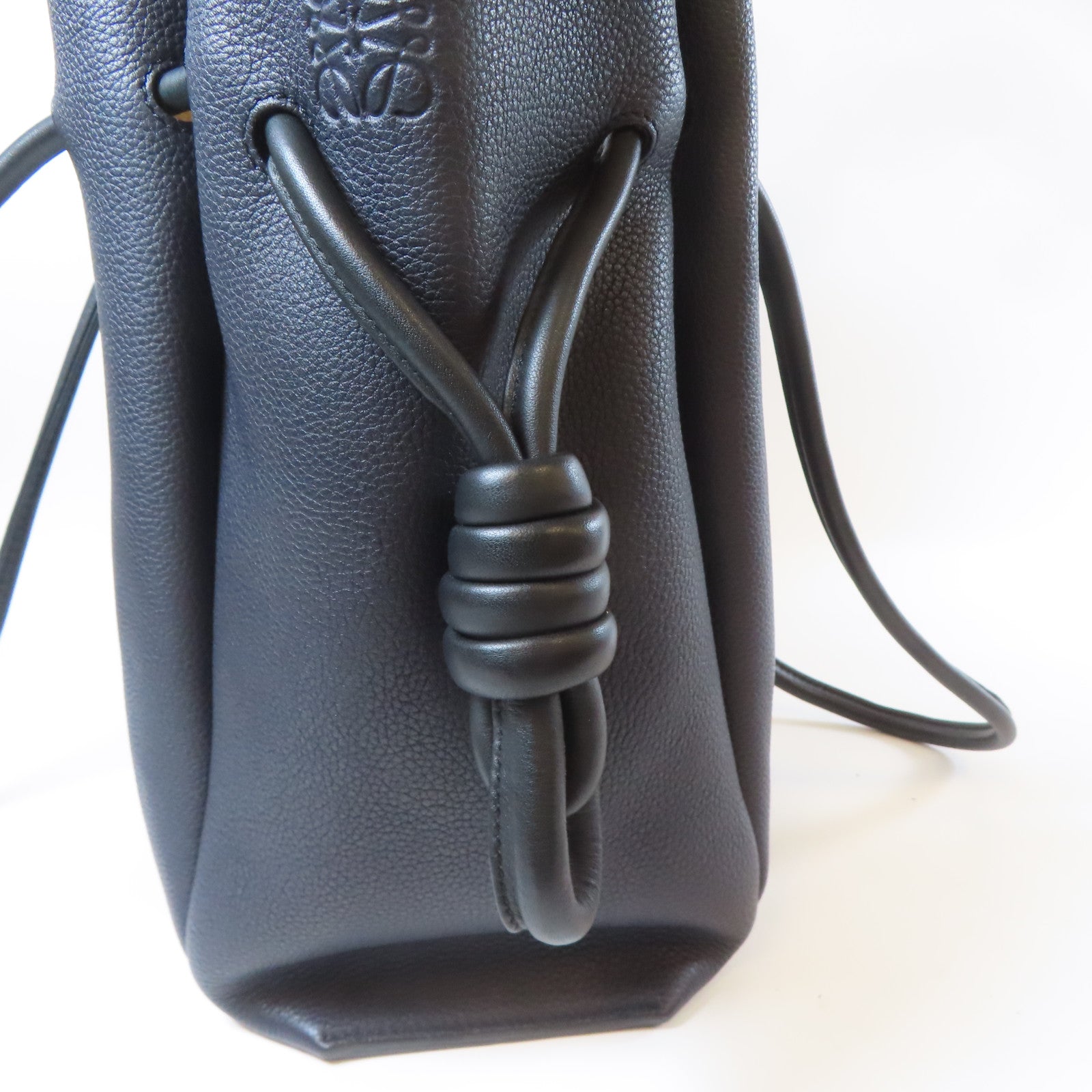 LOEWE 牛皮皮革Flamenco Knot Tote銀扣肩背袋深藍色