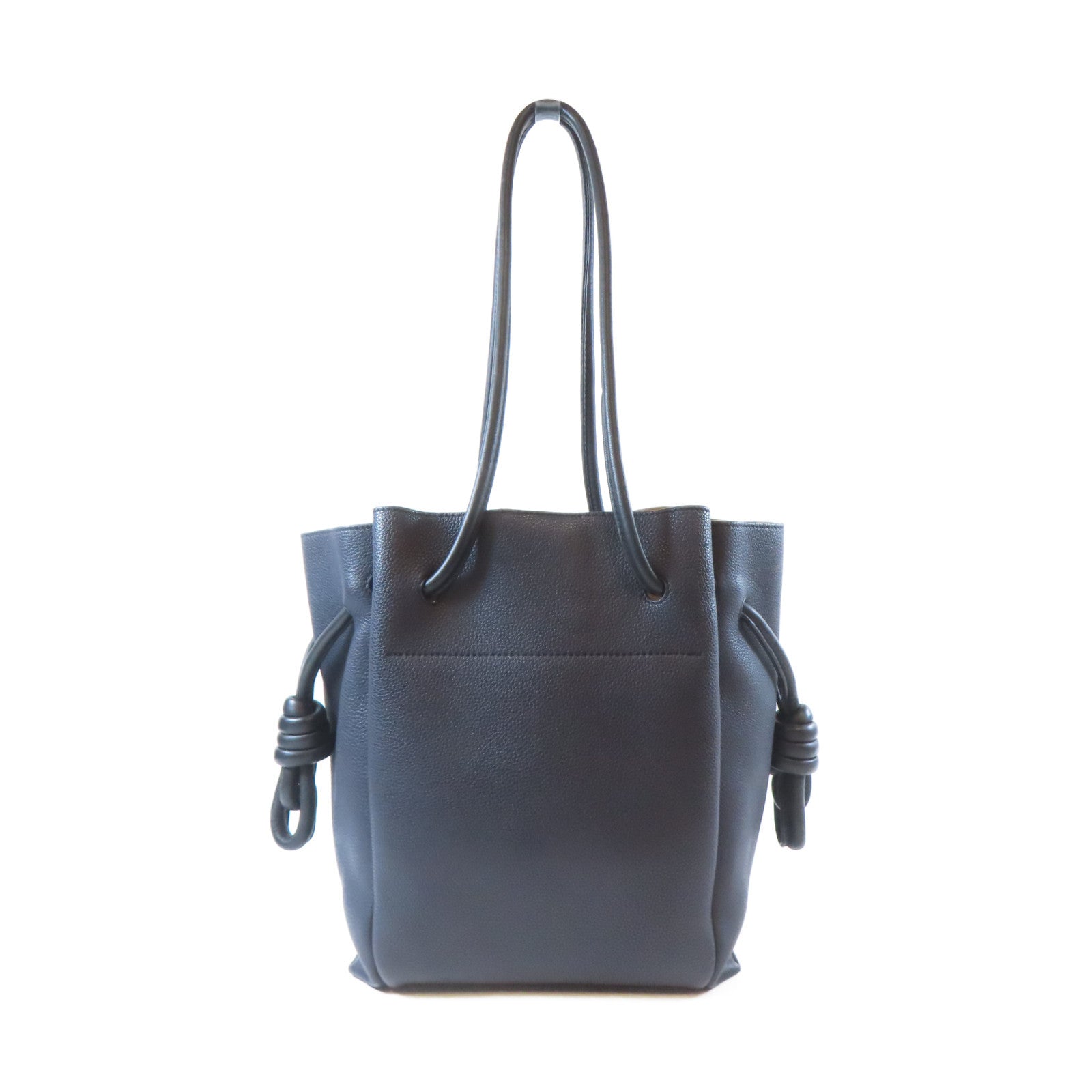 LOEWE 牛皮皮革Flamenco Knot Tote銀扣肩背袋深藍色
