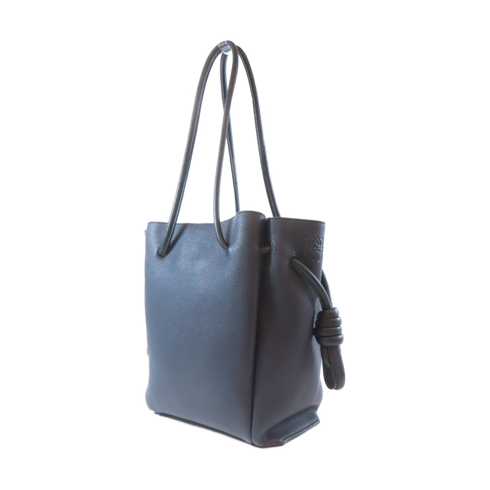 LOEWE 牛皮皮革Flamenco Knot Tote銀扣肩背袋深藍色