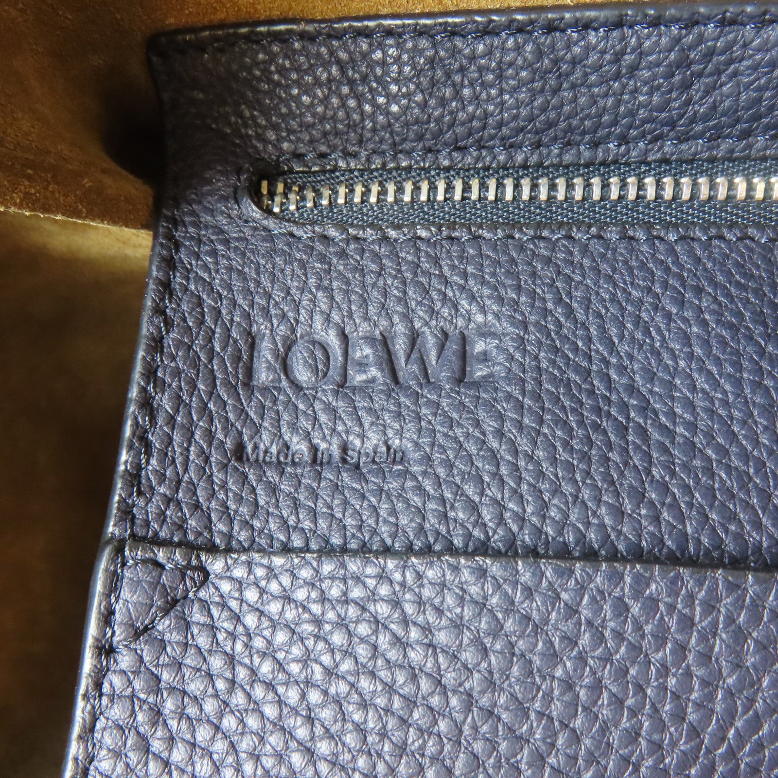 LOEWE 牛皮皮革Flamenco Knot Tote銀扣肩背袋深藍色
