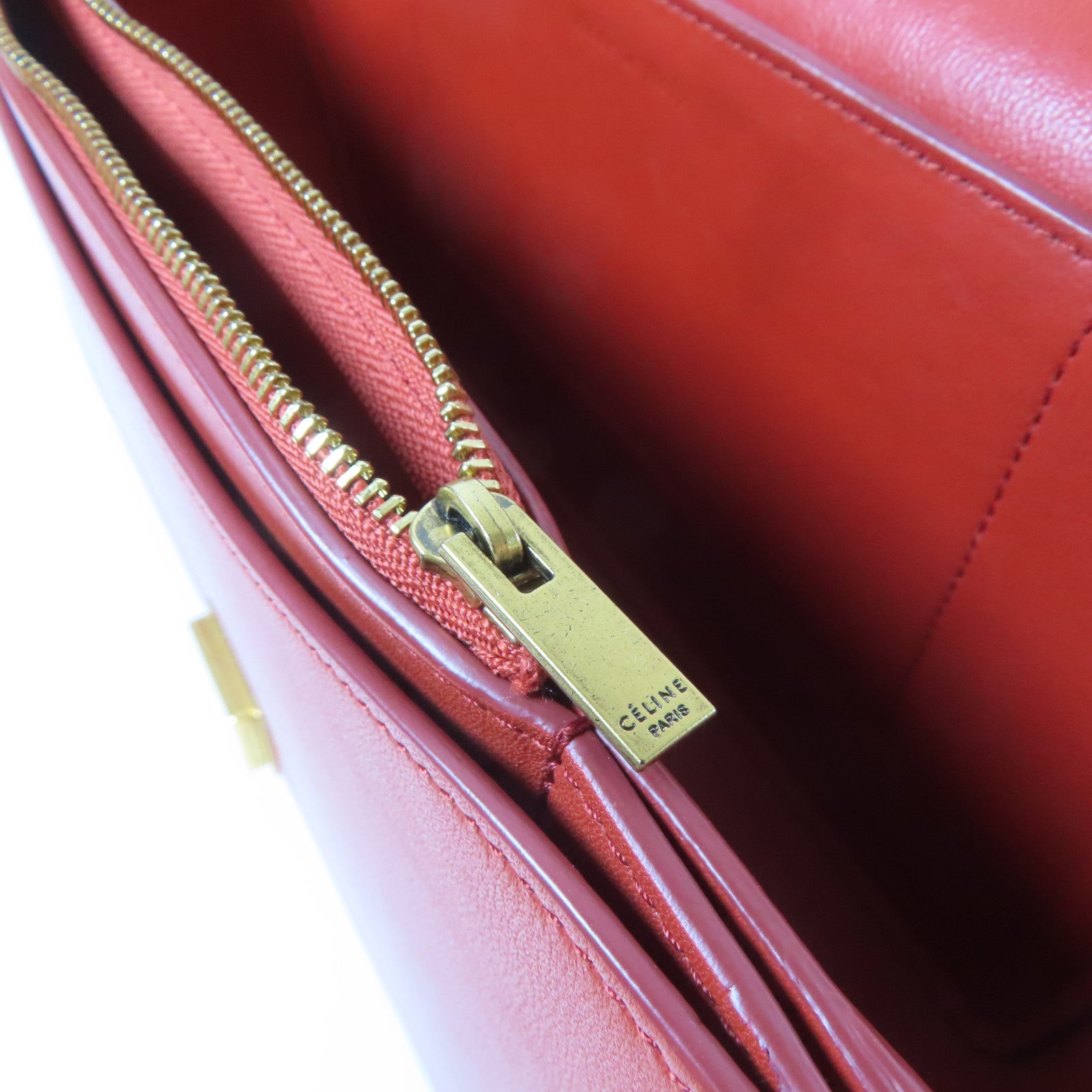 CELINE 【激減優惠】牛皮皮革Shoulder Bag金扣肩背袋啡色/橙紅色