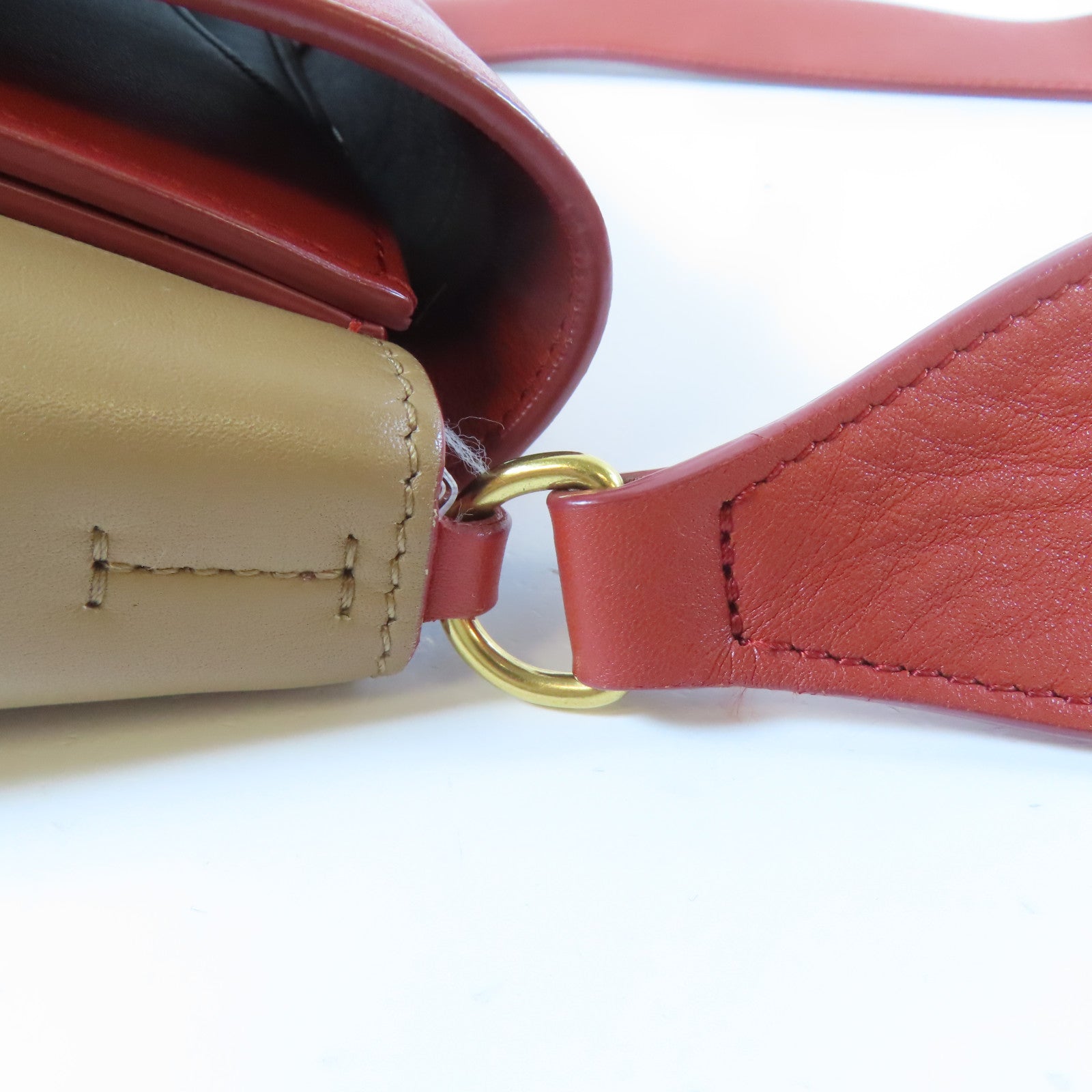 CELINE 【激減優惠】牛皮皮革Shoulder Bag金扣肩背袋啡色/橙紅色