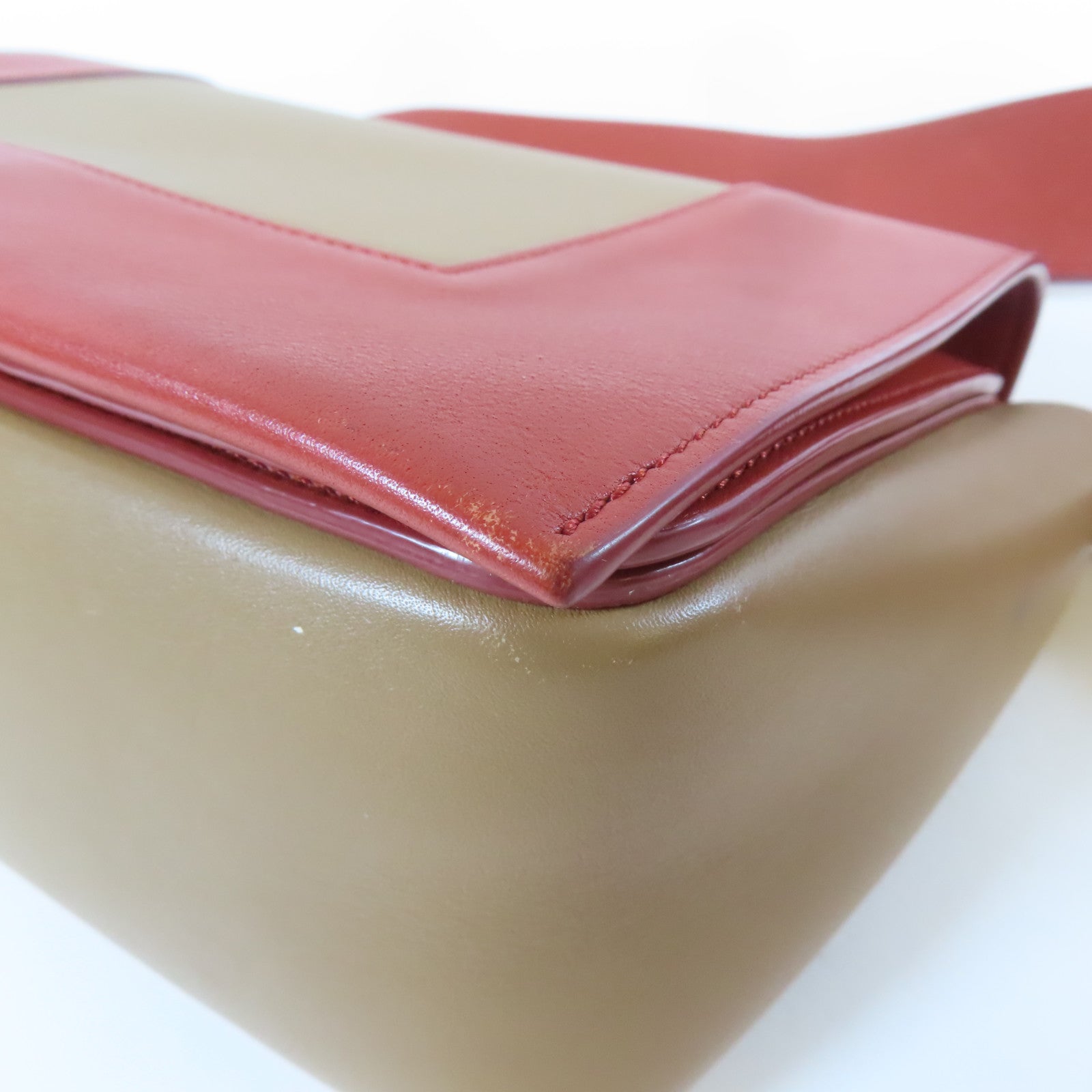 CELINE 【激減優惠】牛皮皮革Shoulder Bag金扣肩背袋啡色/橙紅色