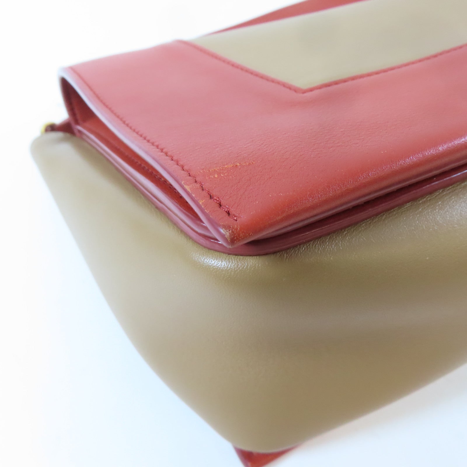 CELINE 【激減優惠】牛皮皮革Shoulder Bag金扣肩背袋啡色/橙紅色