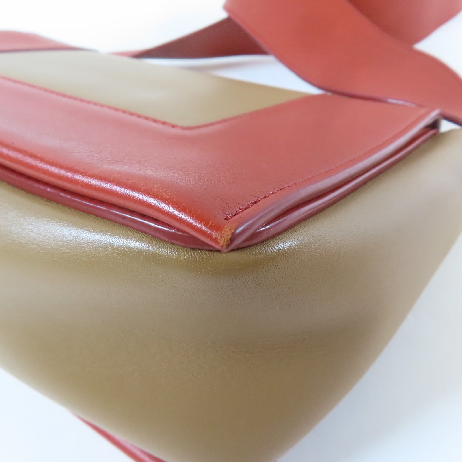 CELINE 【激減優惠】牛皮皮革Shoulder Bag金扣肩背袋啡色/橙紅色