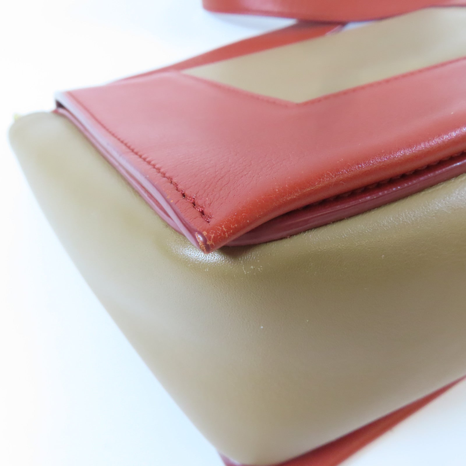 CELINE 【激減優惠】牛皮皮革Shoulder Bag金扣肩背袋啡色/橙紅色