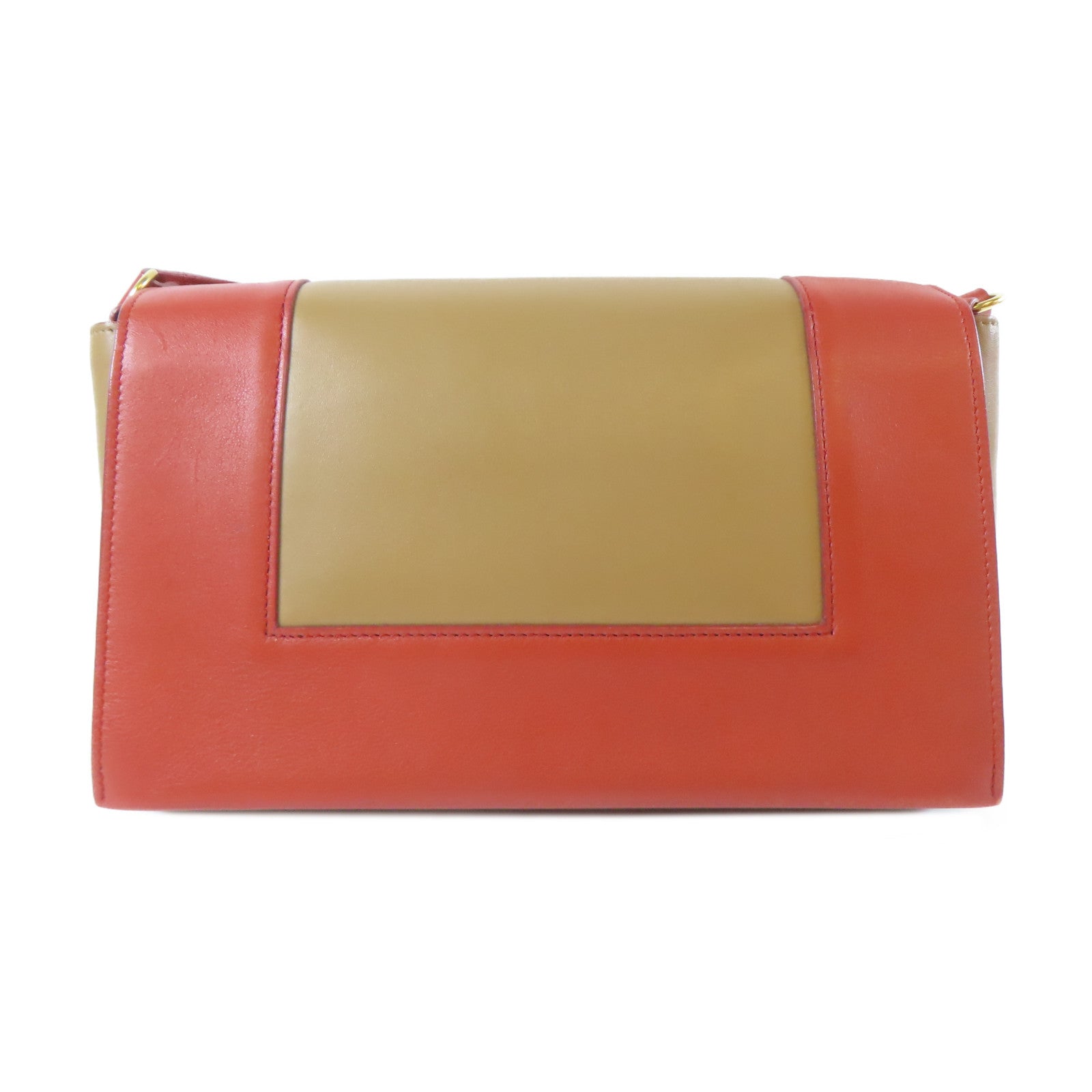 CELINE 【激減優惠】牛皮皮革Shoulder Bag金扣肩背袋啡色/橙紅色