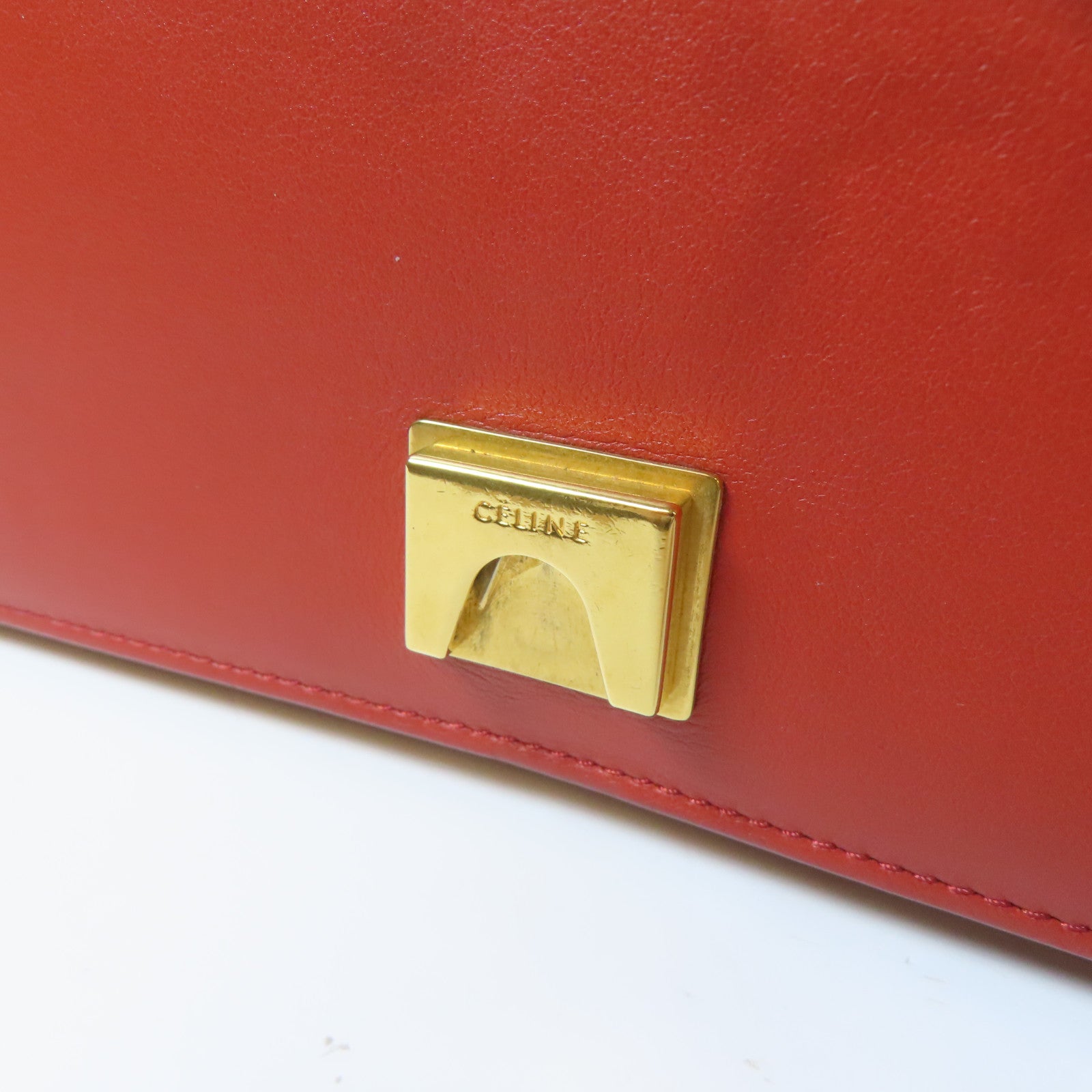 CELINE 【激減優惠】牛皮皮革Shoulder Bag金扣肩背袋啡色/橙紅色