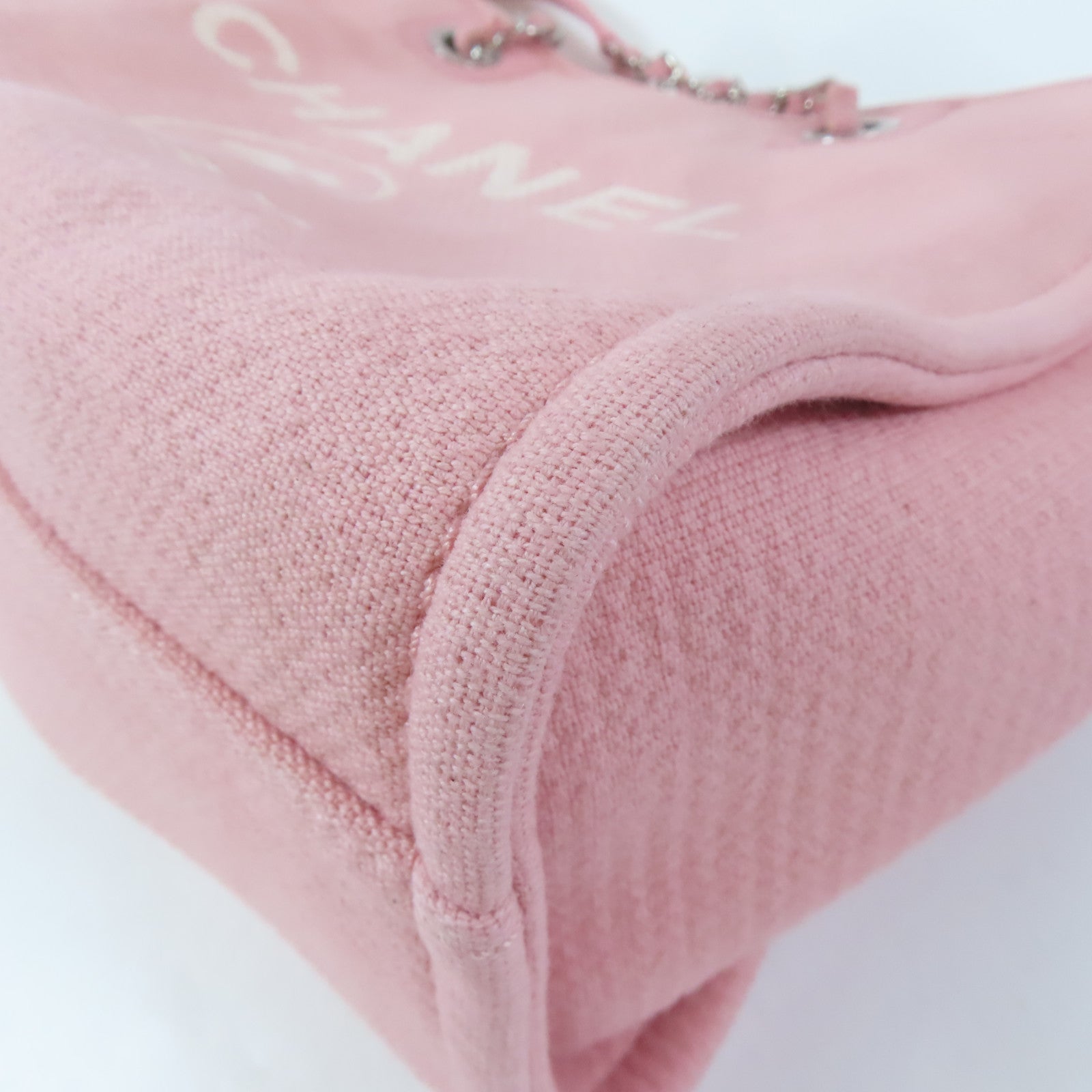 CHANEL 帆布Deauville Tote銀扣鏈帶肩背袋粉紅色