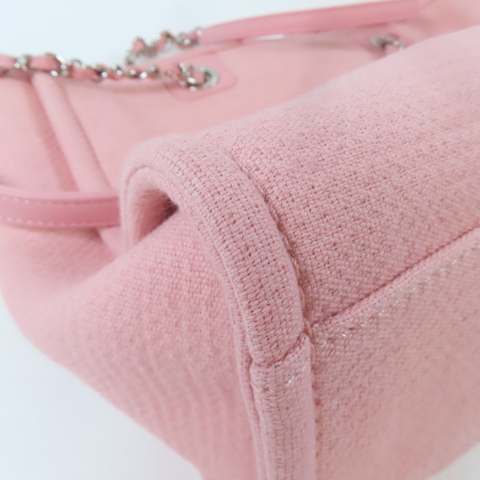 CHANEL 帆布Deauville Tote銀扣鏈帶肩背袋粉紅色