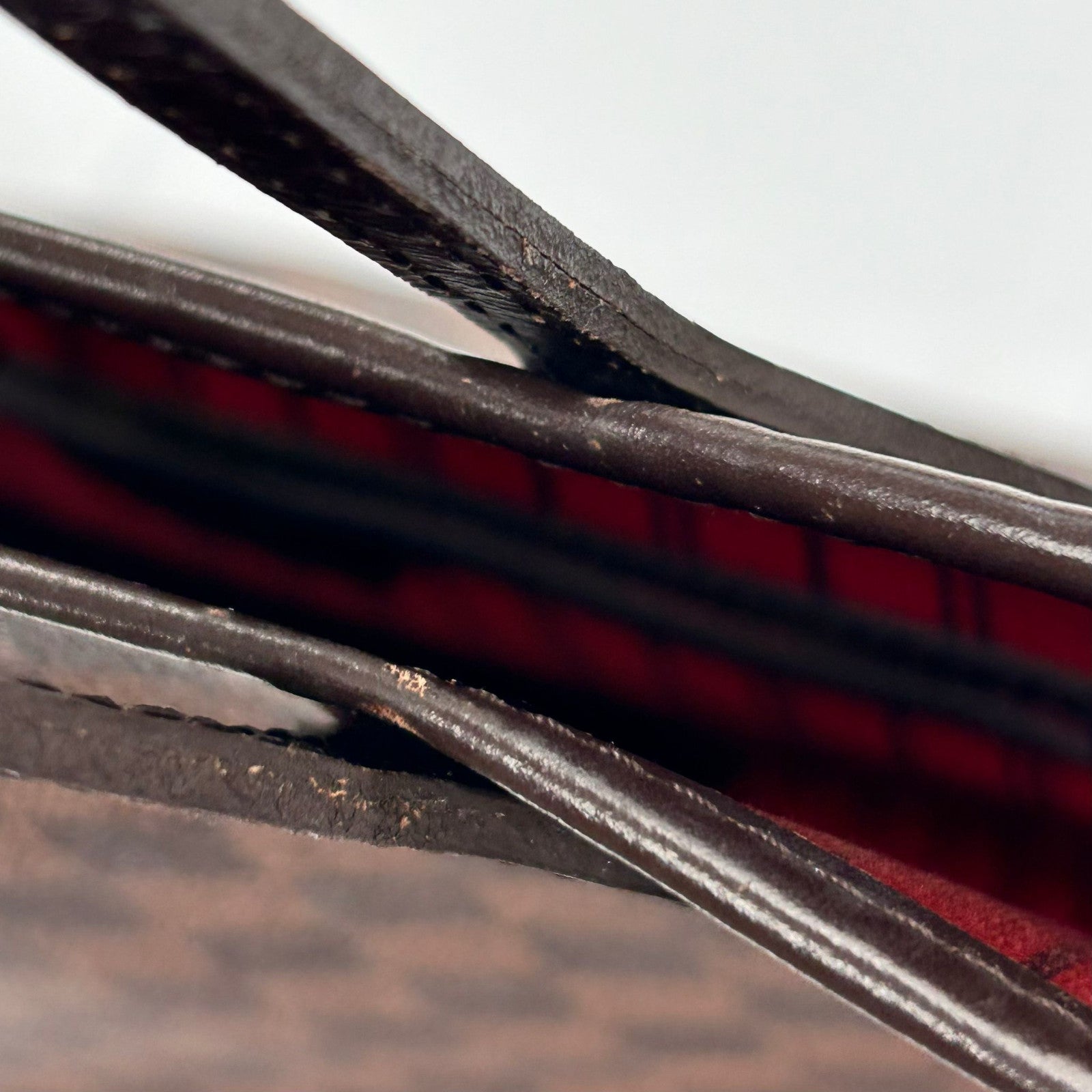 LOUIS VUITTON Damier Ebene Neverfull MM金扣手挽袋啡色