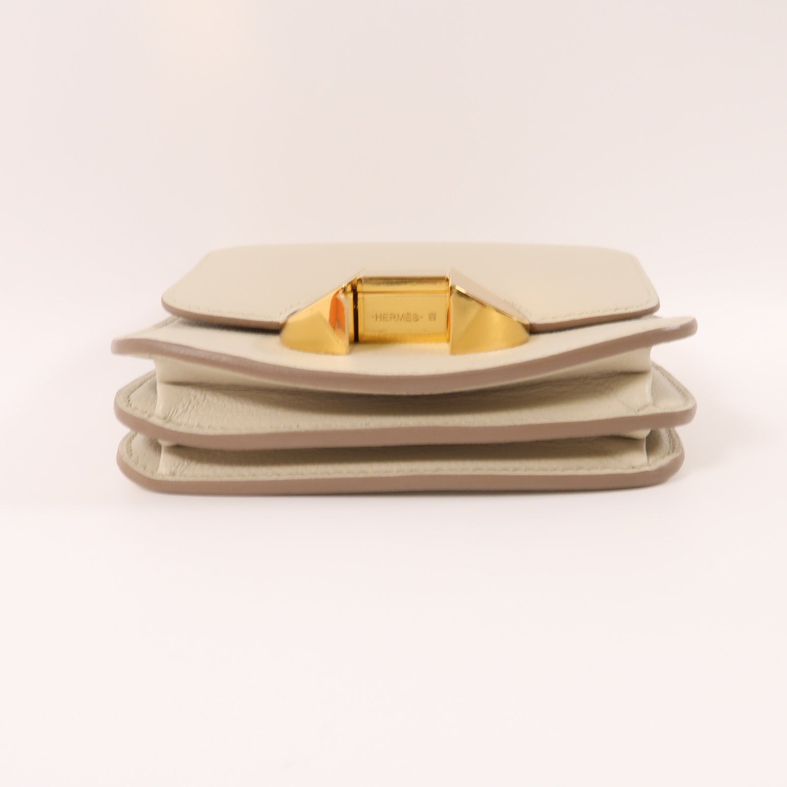 HERMES Evercolor皮革2002 Slim金扣手拿包冰川白色