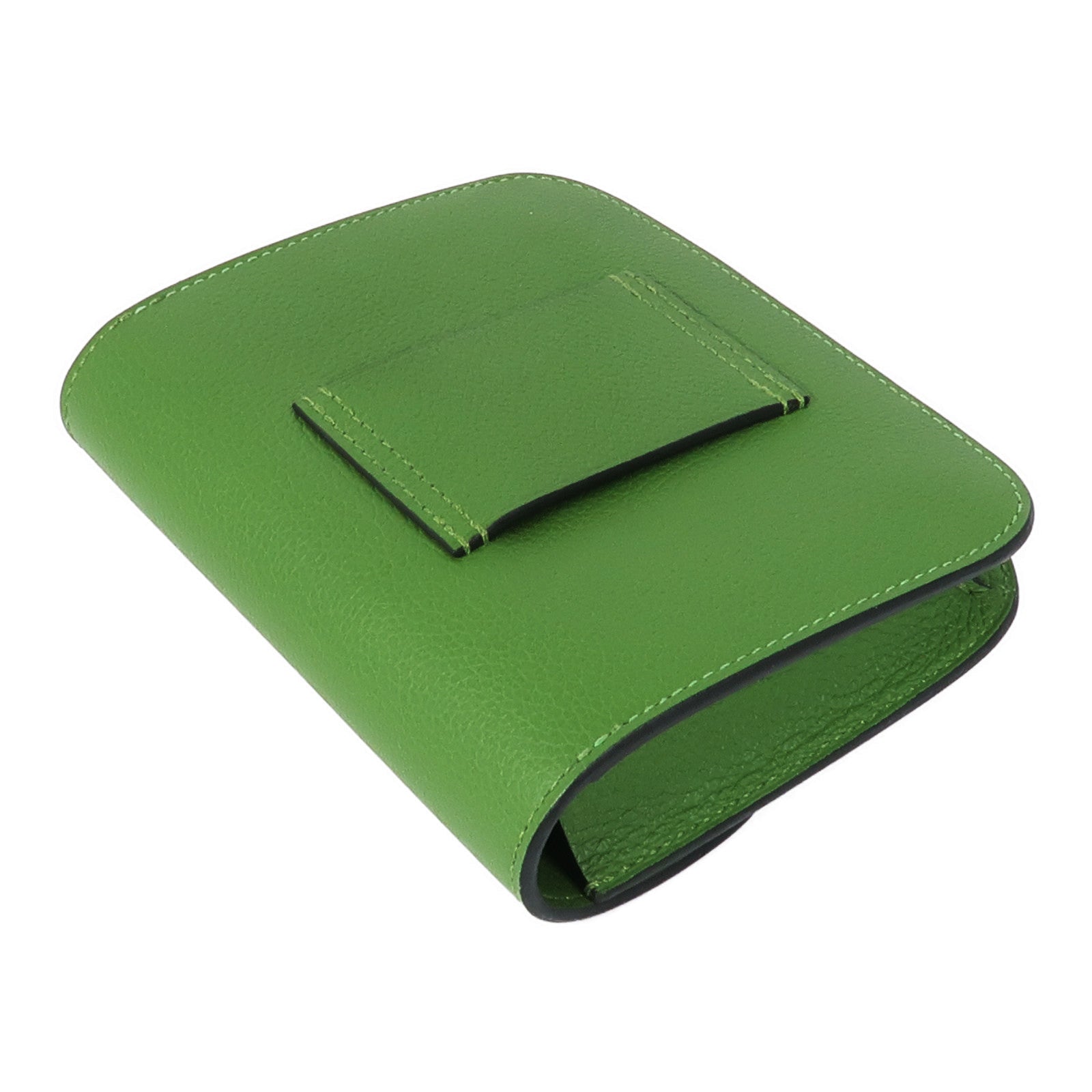 HERMES Evercolor皮革Constance Slim銀扣錢包Vert Yucca/Mauve Pale