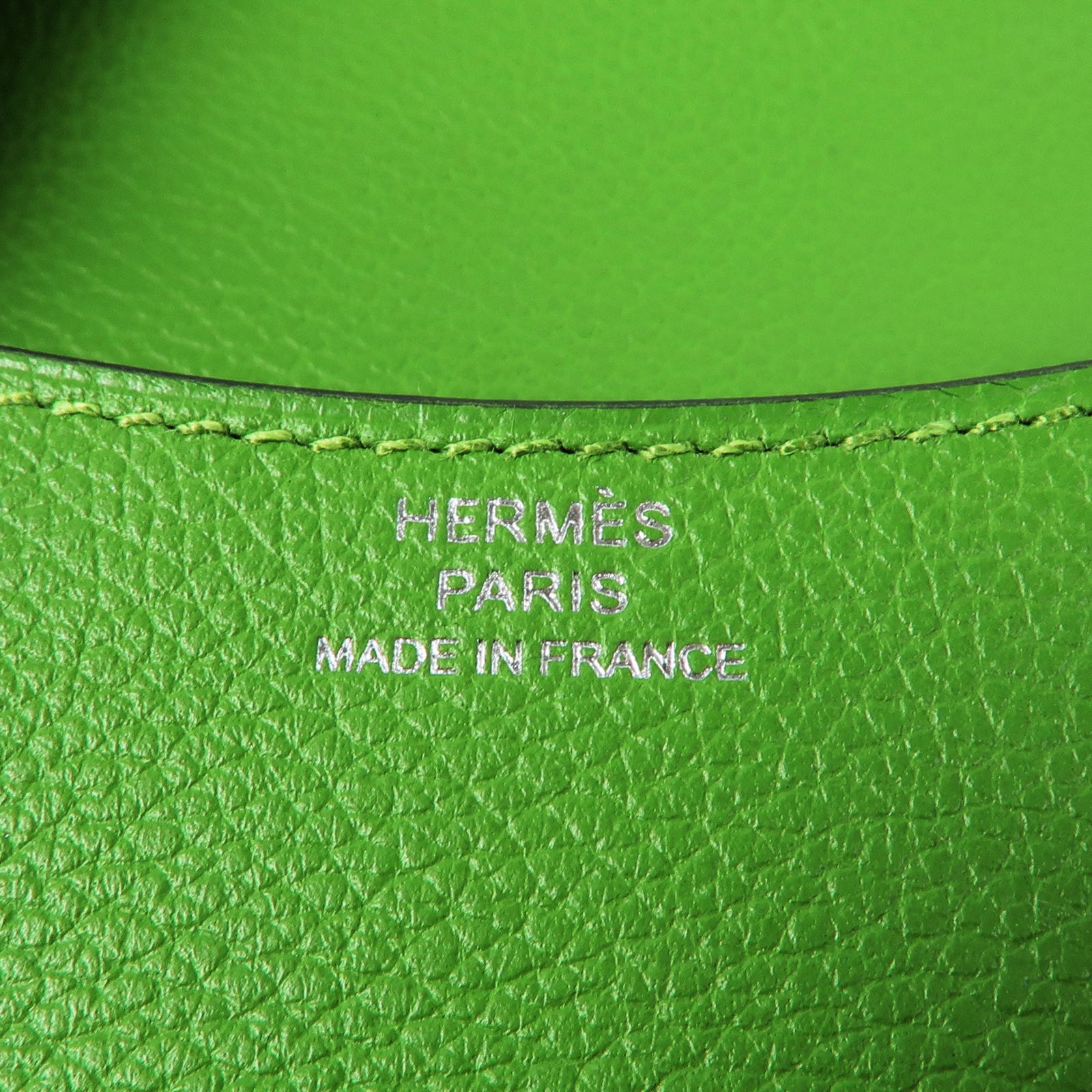 HERMES Evercolor皮革Constance Slim銀扣錢包Vert Yucca/Mauve Pale