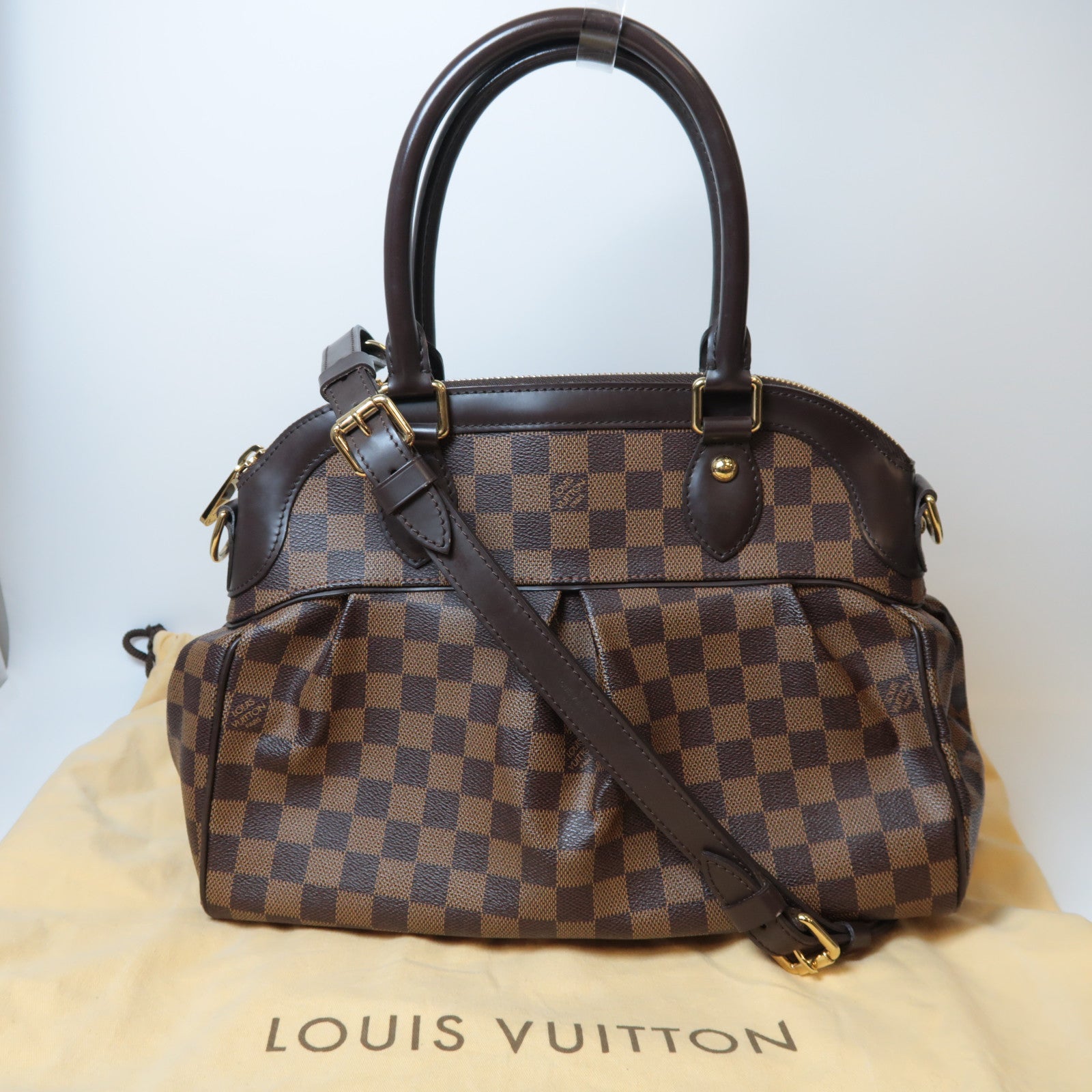 LOUIS VUITTON 【激減優惠】Damier Trevi PM金扣手挽肩背兩用袋啡色