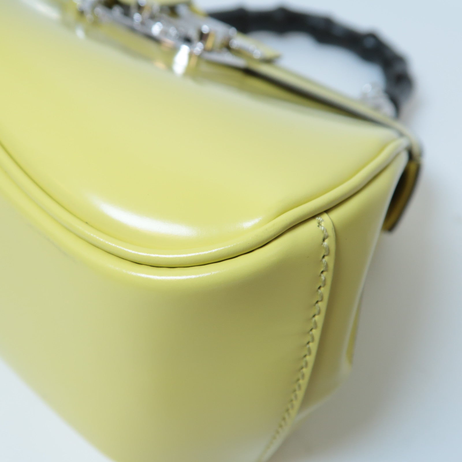GUCCI 【激減優惠】竹柄/牛皮皮革Bamboo Lady Lock Bag銀扣手挽肩背兩用袋黃色