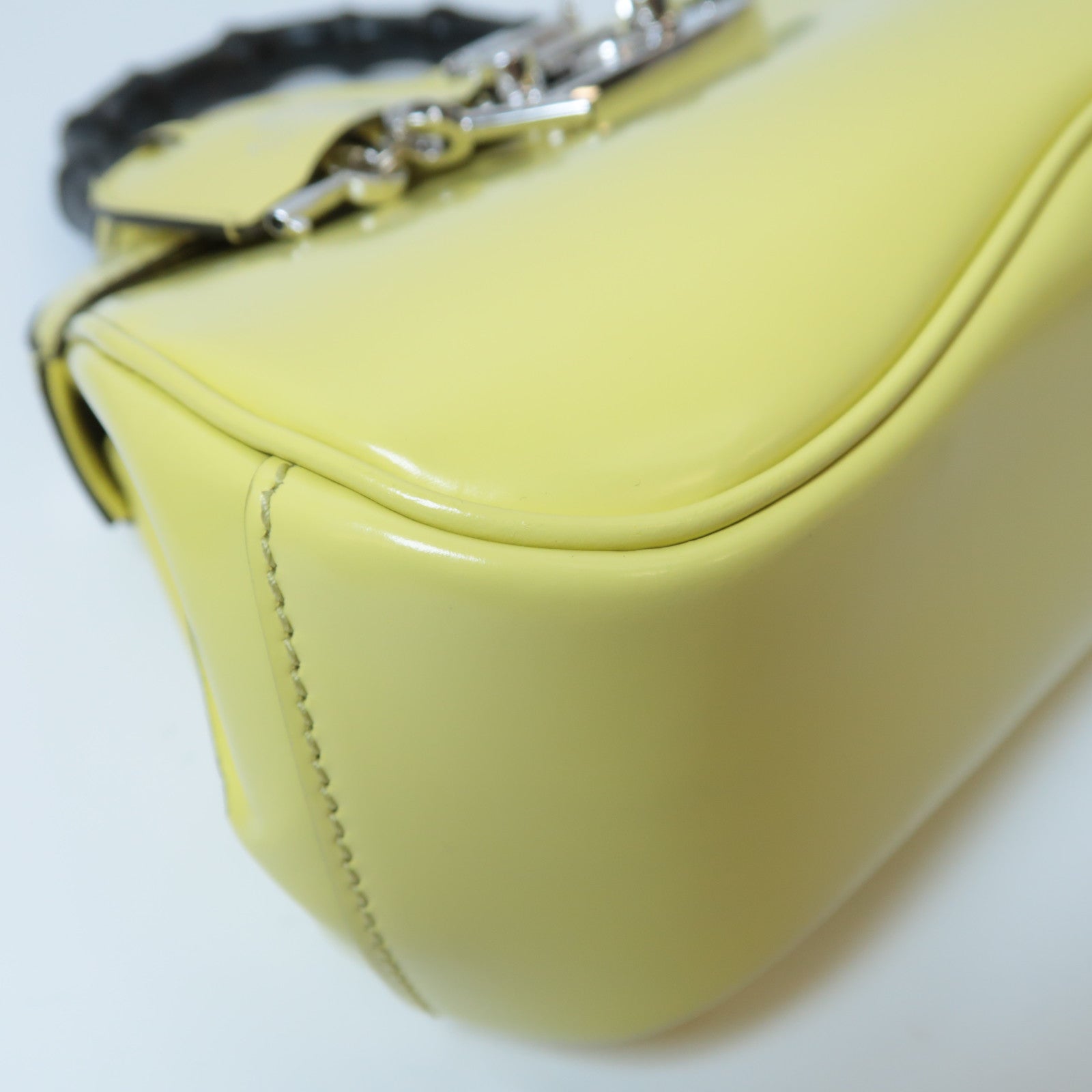 GUCCI 【激減優惠】竹柄/牛皮皮革Bamboo Lady Lock Bag銀扣手挽肩背兩用袋黃色