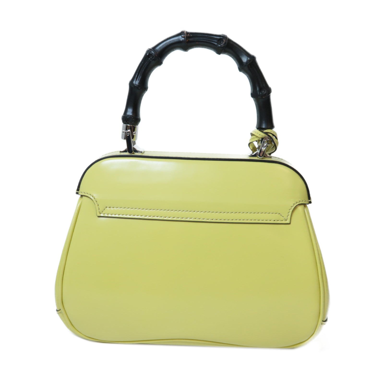 GUCCI 【激減優惠】竹柄/牛皮皮革Bamboo Lady Lock Bag銀扣手挽肩背兩用袋黃色
