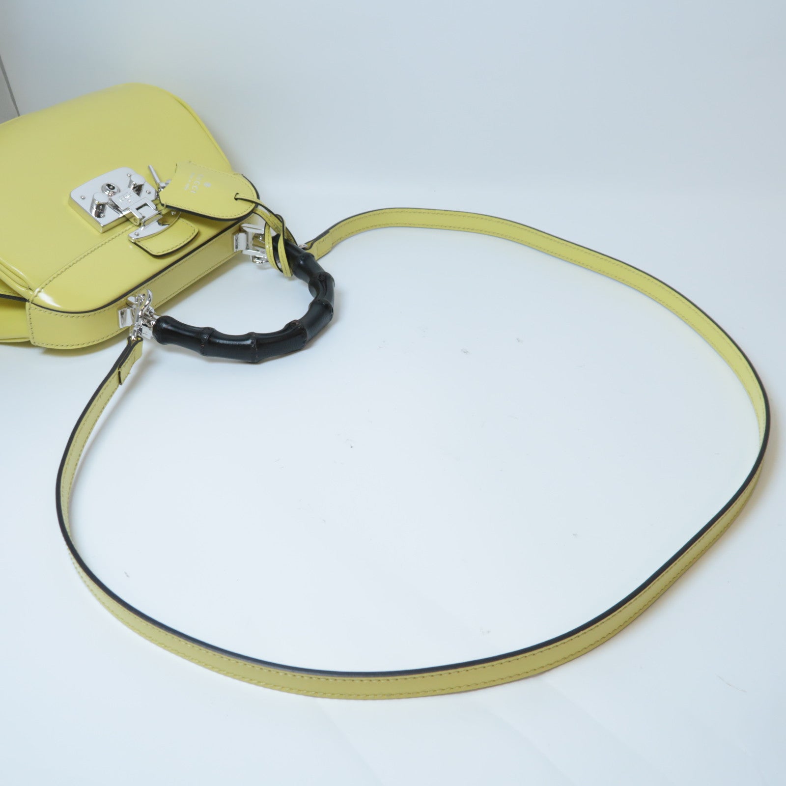 GUCCI 【激減優惠】竹柄/牛皮皮革Bamboo Lady Lock Bag銀扣手挽肩背兩用袋黃色