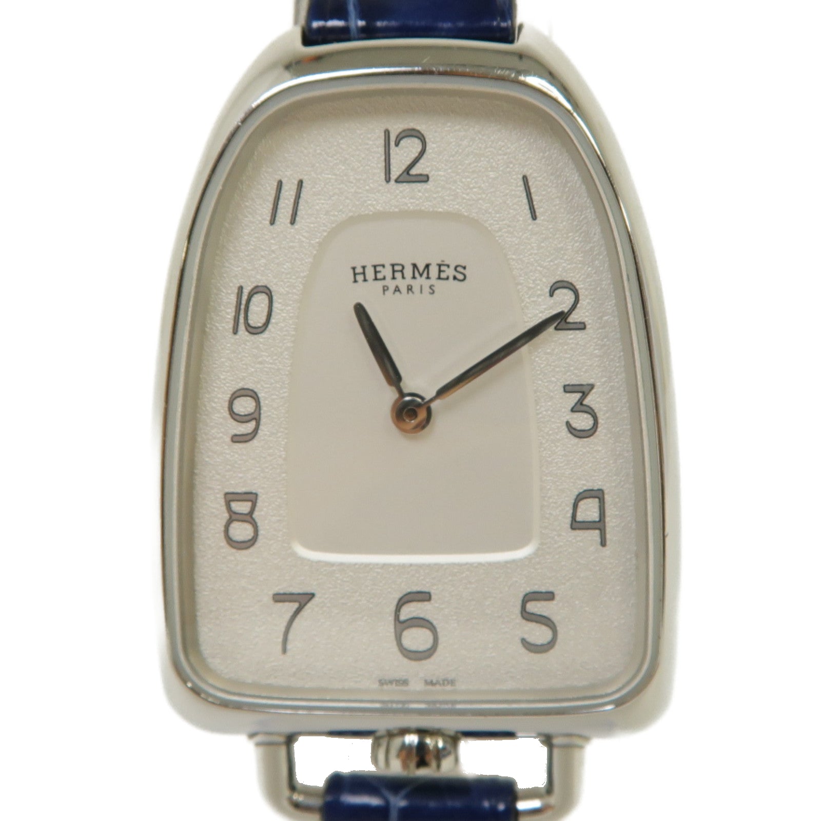 HERMES Galop D'Hermes鱷魚皮革/不鏽鋼手錶石英機芯白色