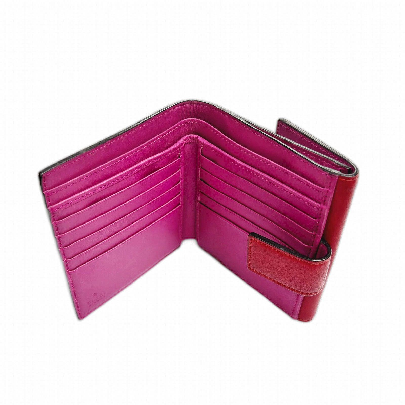 GUCCI 塗層帆布GG Supreme Wallet金扣短錢包啡色/紅色