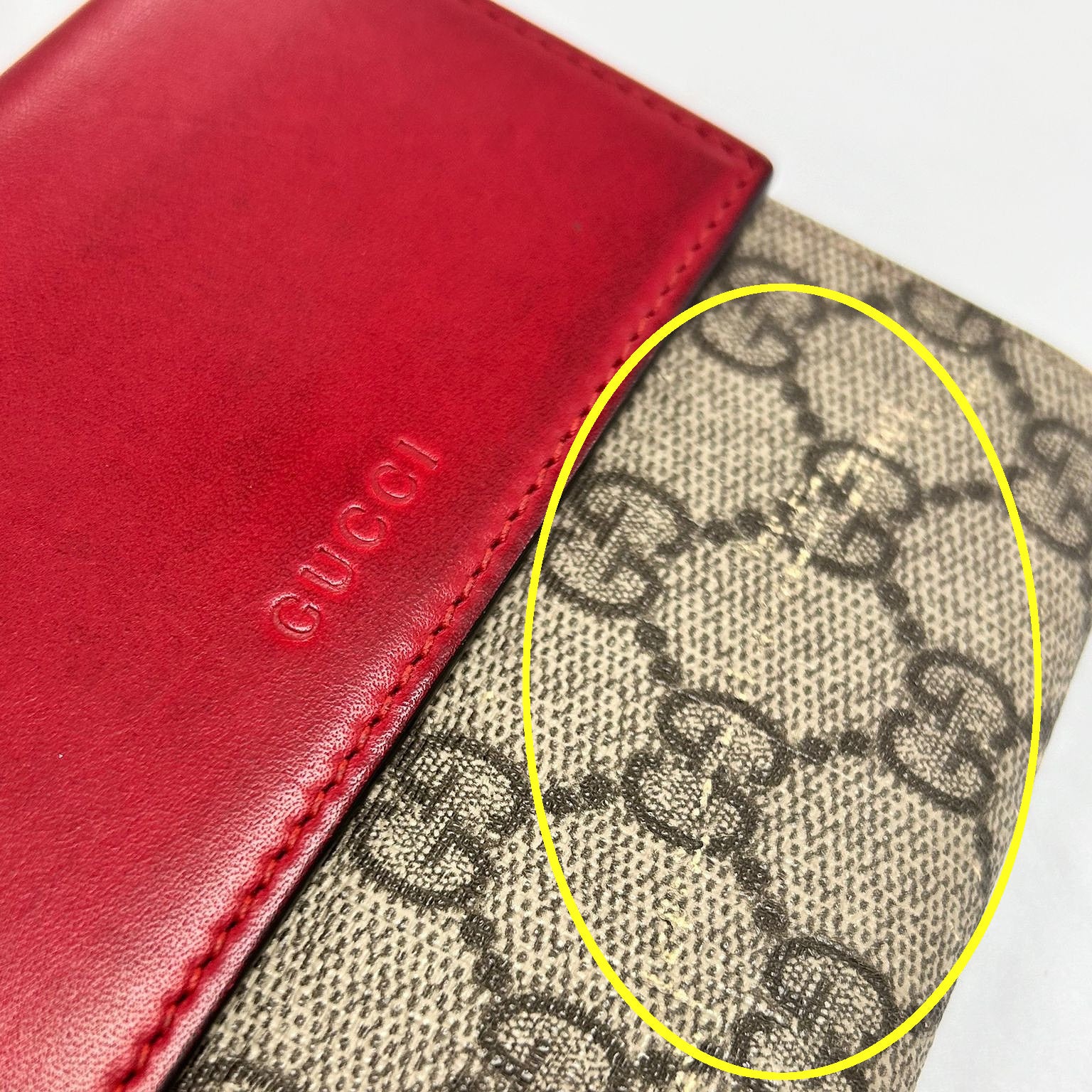 GUCCI 塗層帆布GG Supreme Wallet金扣短錢包啡色/紅色