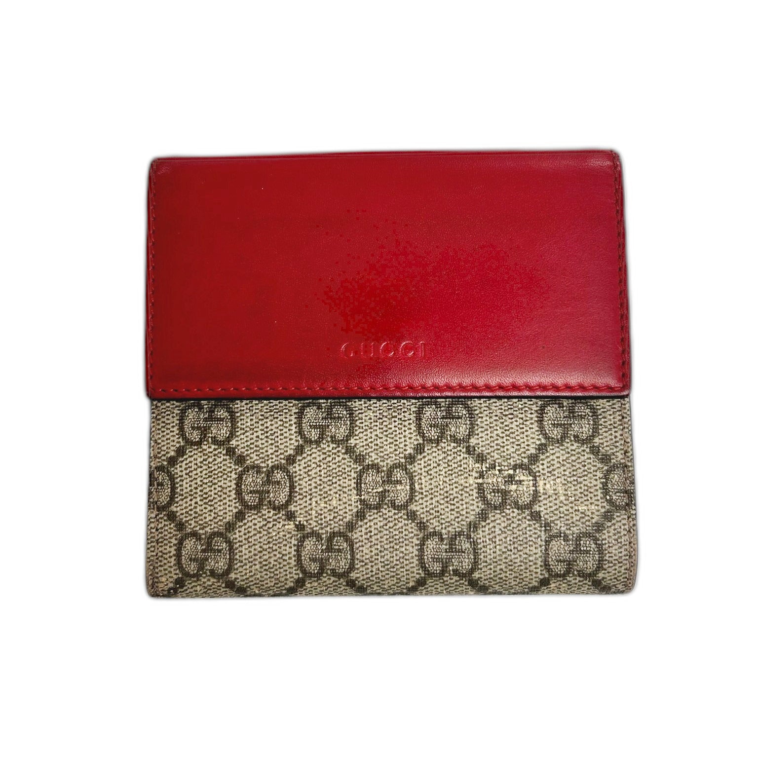 GUCCI 塗層帆布GG Supreme Wallet金扣短錢包啡色/紅色