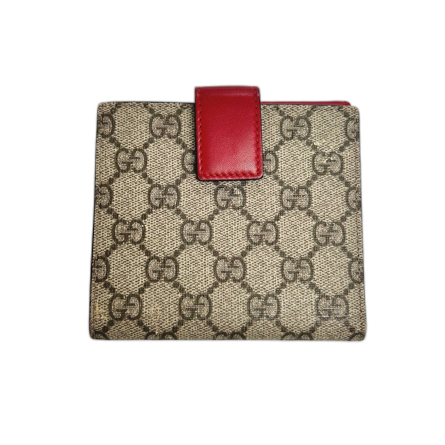 GUCCI 塗層帆布GG Supreme Wallet金扣短錢包啡色/紅色