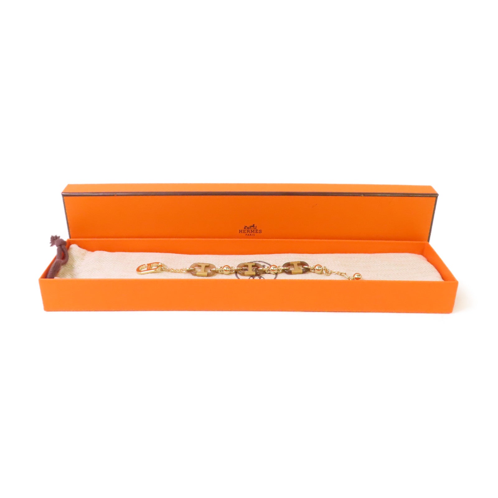 HERMES 水牛角/金屬Sur Mer Small Bracelet金扣手鏈啡色