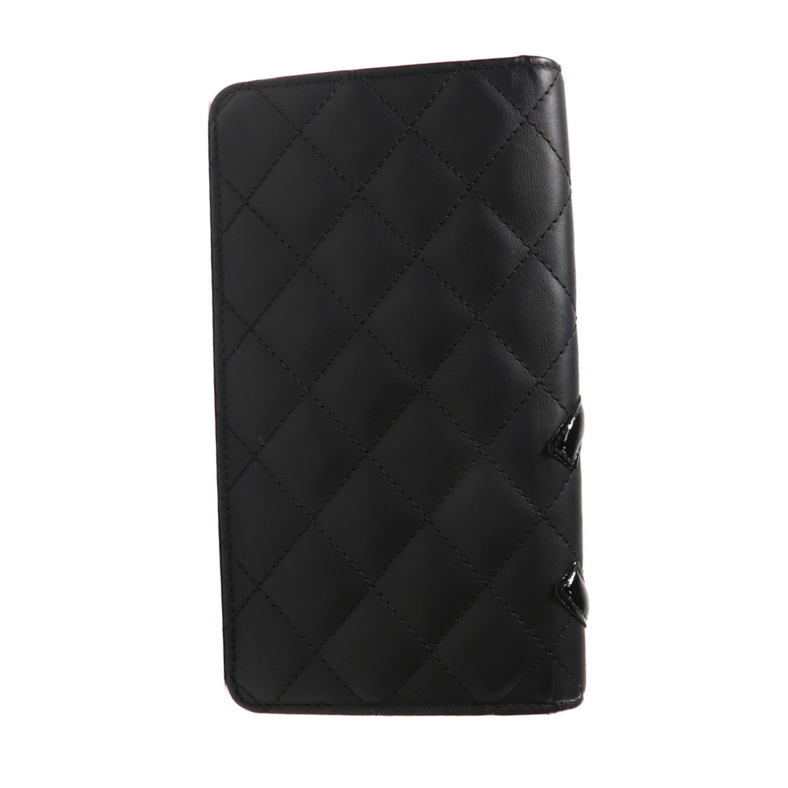CHANEL 菱格牛皮皮革Cambon Line Fold Wallet銀扣折疊錢包黑色