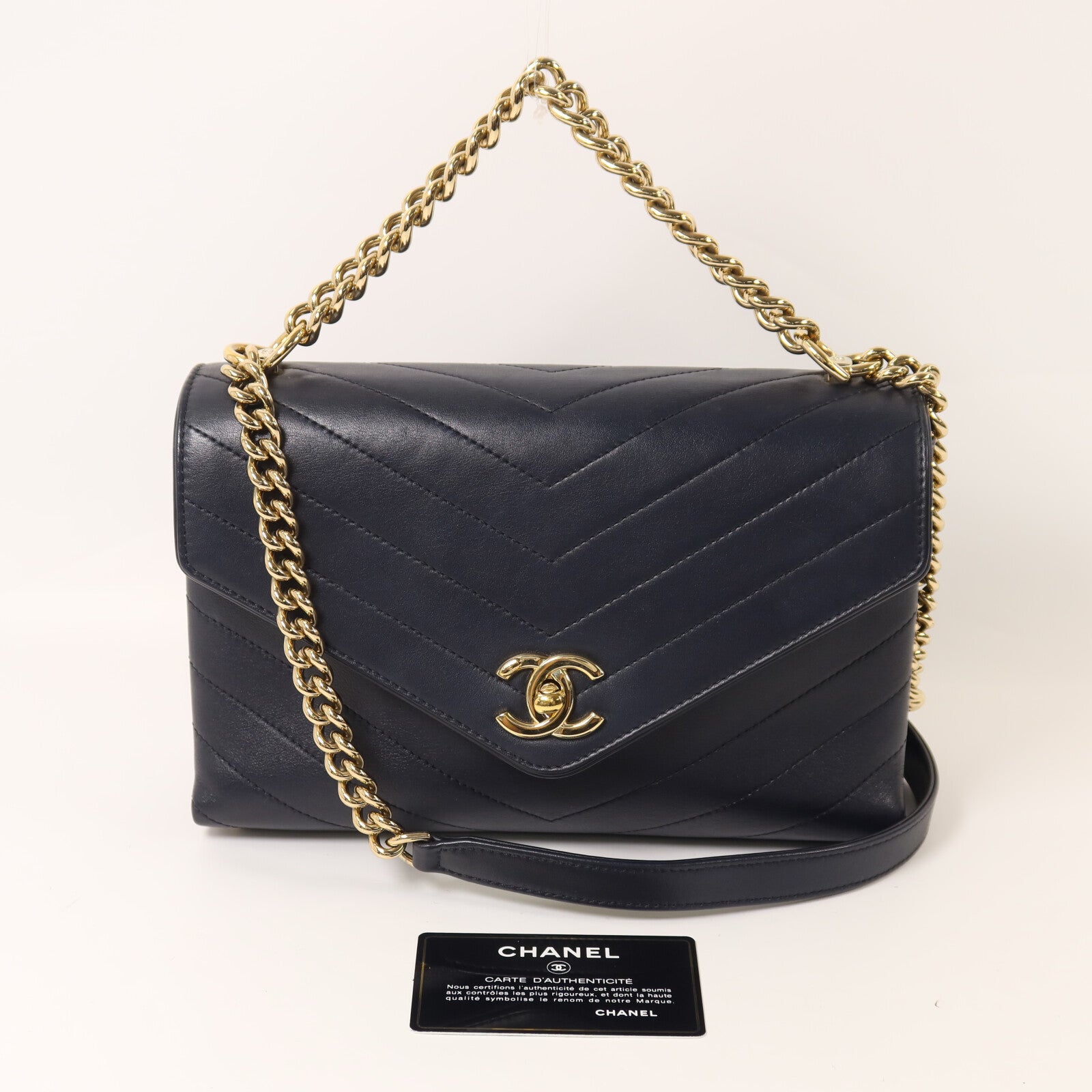 CHANEL 牛皮皮革Chain Shoulder鏈帶手挽肩背兩用袋