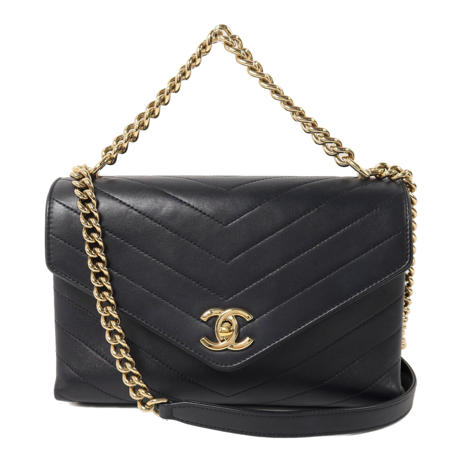 CHANEL 牛皮皮革Chain Shoulder鏈帶手挽肩背兩用袋