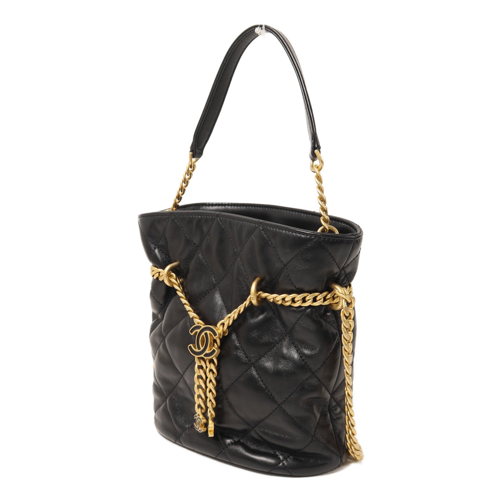 CHANEL 羊皮皮革Chain Shoulder Bucket鏈帶手挽肩背兩用袋
