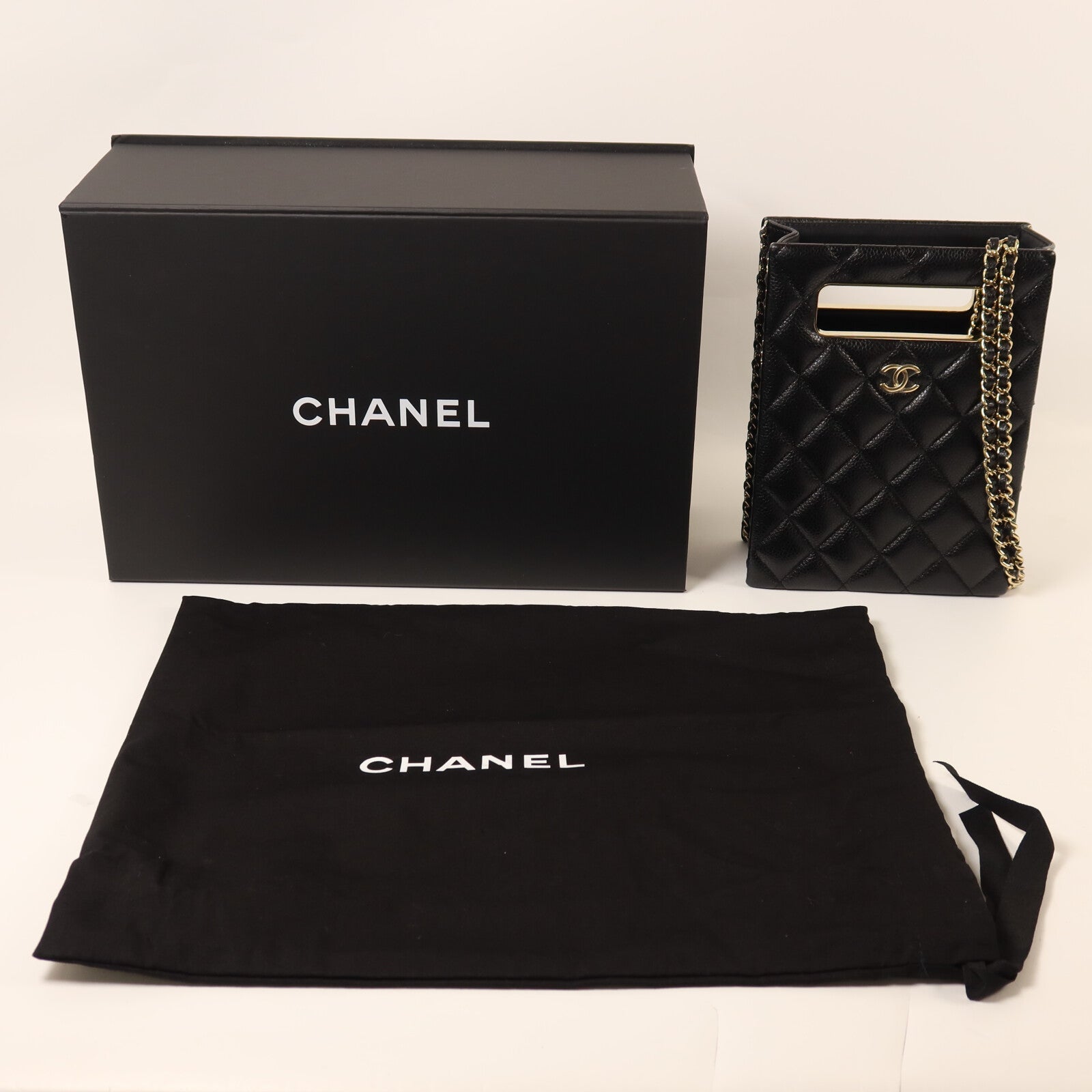 CHANEL 牛皮皮革Evening Box鏈帶手挽肩背兩用袋