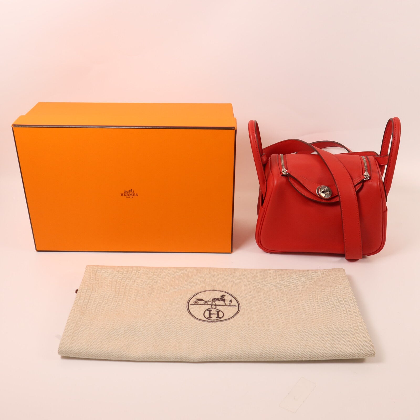 HERMES Swift皮革Mini Lindy手挽肩背兩用袋Rouge de Coeur