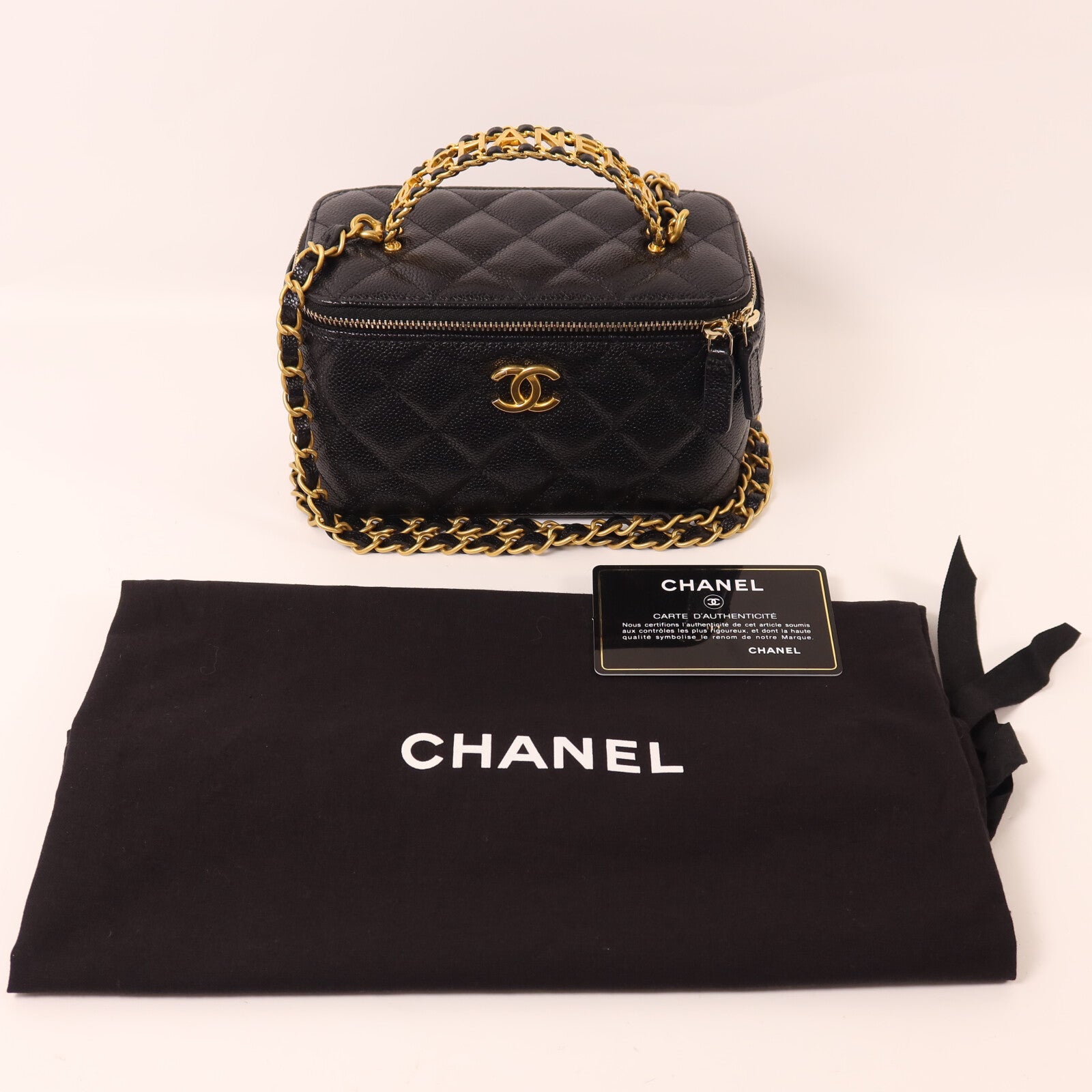 CHANEL 牛皮皮革Vanity Case Top Handle鏈帶手挽肩背兩用袋