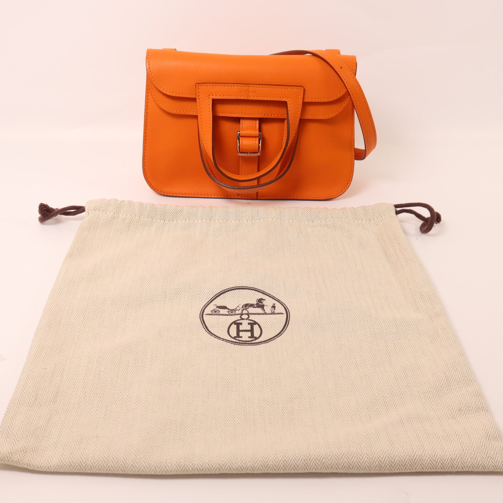 HERMES Swift皮革Mini Halzan手挽肩背兩用袋Orange