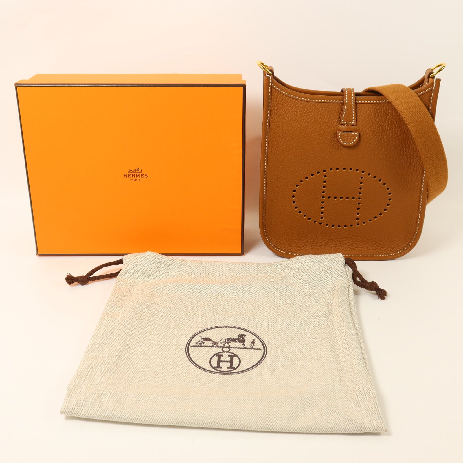 HERMES Clemence皮革Evelyne TPM肩背袋Gold