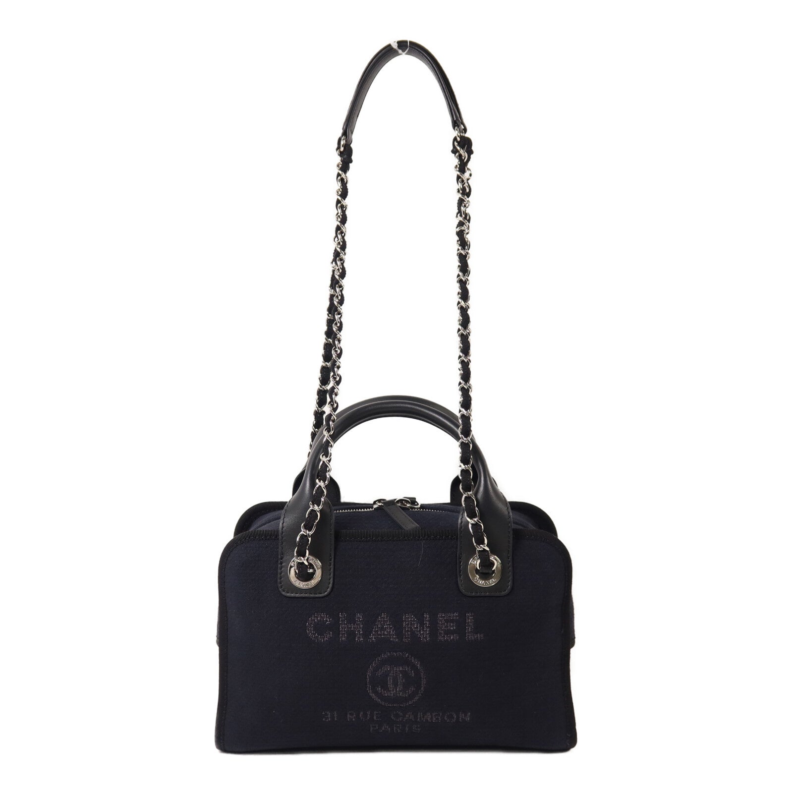 CHANEL 帆布Deauville Bowling鏈帶手挽肩背兩用袋