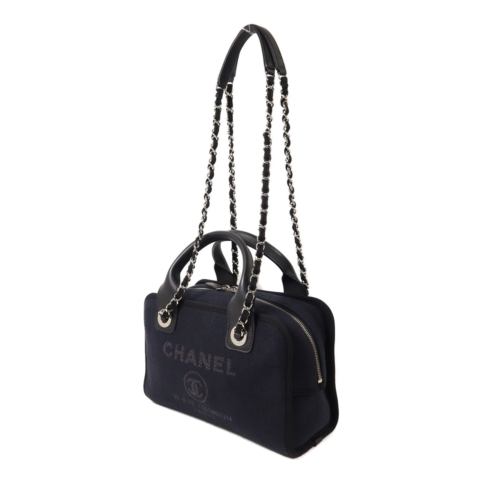 CHANEL 帆布Deauville Bowling鏈帶手挽肩背兩用袋
