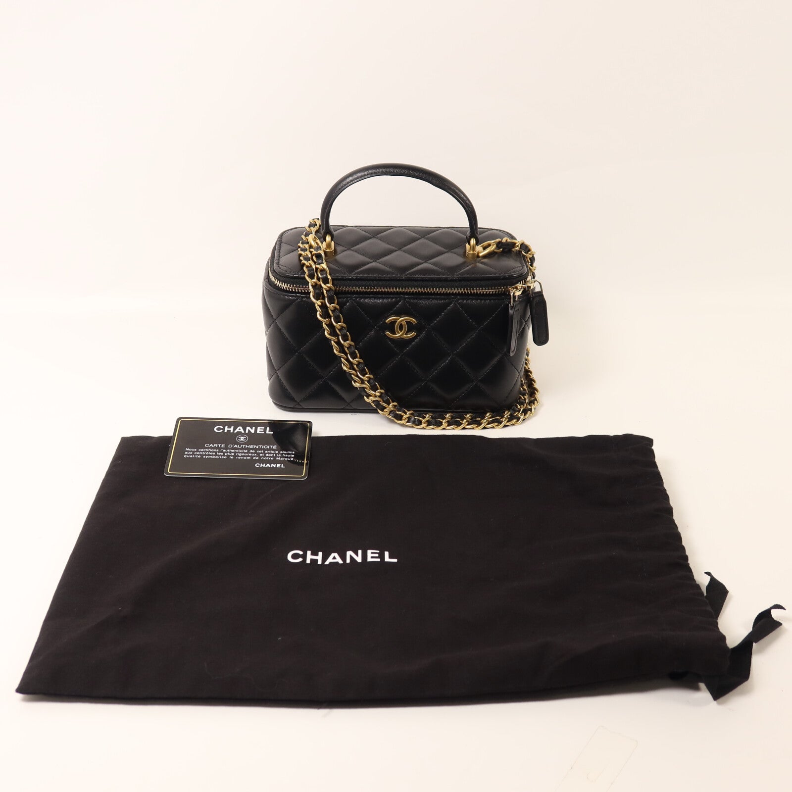 CHANEL 羊皮皮革Top Handle Vanity Case鏈帶手挽肩背兩用袋
