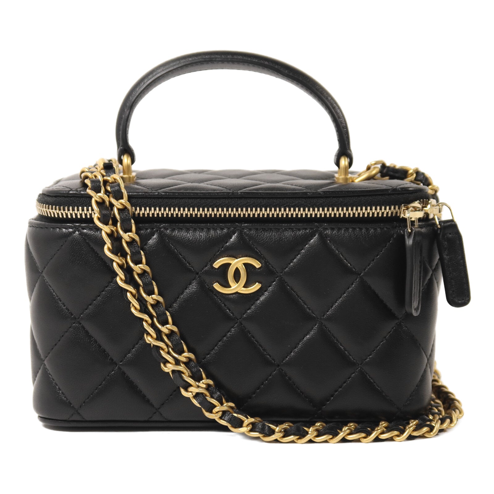 CHANEL 羊皮皮革Top Handle Vanity Case鏈帶手挽肩背兩用袋