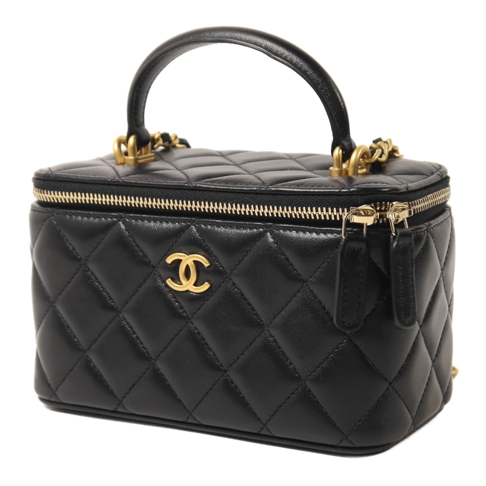CHANEL 羊皮皮革Top Handle Vanity Case鏈帶手挽肩背兩用袋