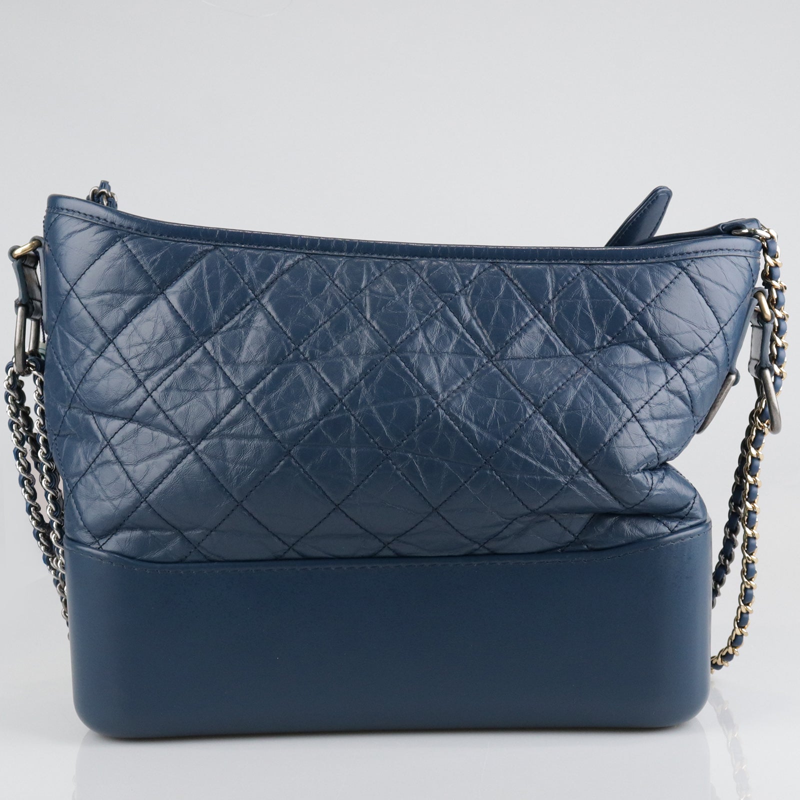 CHANEL Diamond Aged Calf Leather Gabrielle Shoulder Bag Blue