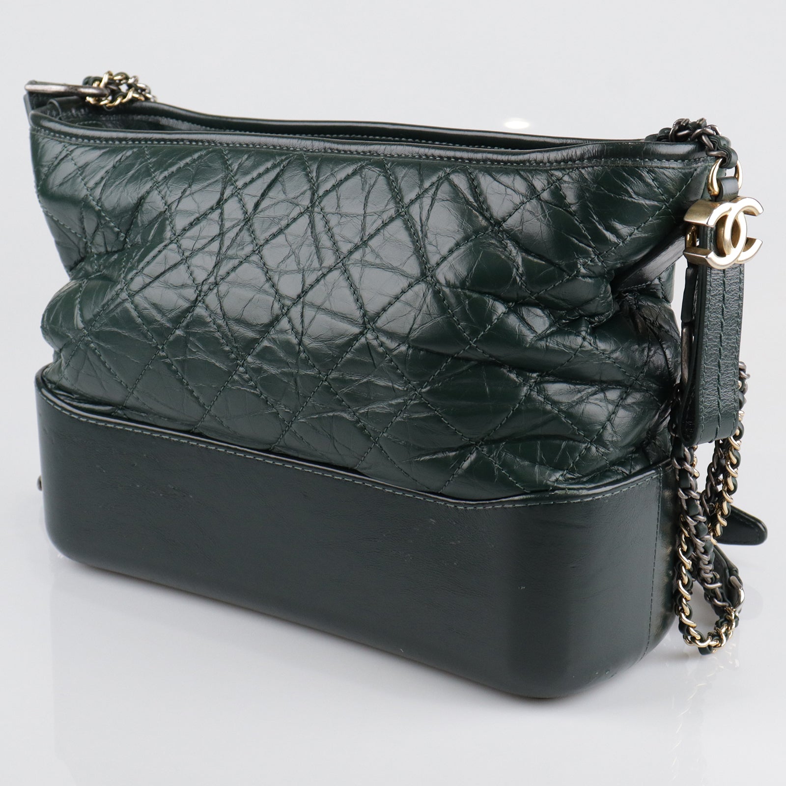 CHANEL Aged Calf Leather Gabrielle Shoulder Bag Green