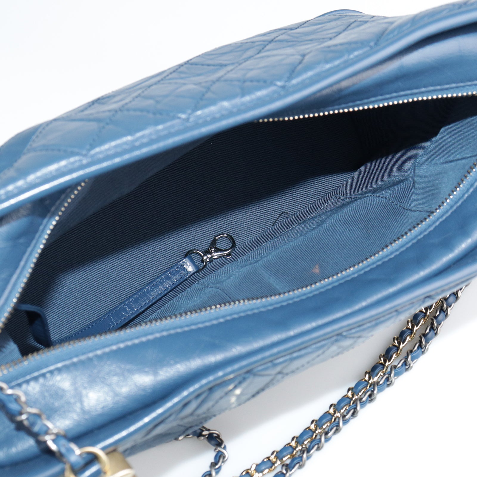 CHANEL Diamond Aged Calf Leather Gabrielle Shoulder Bag Blue