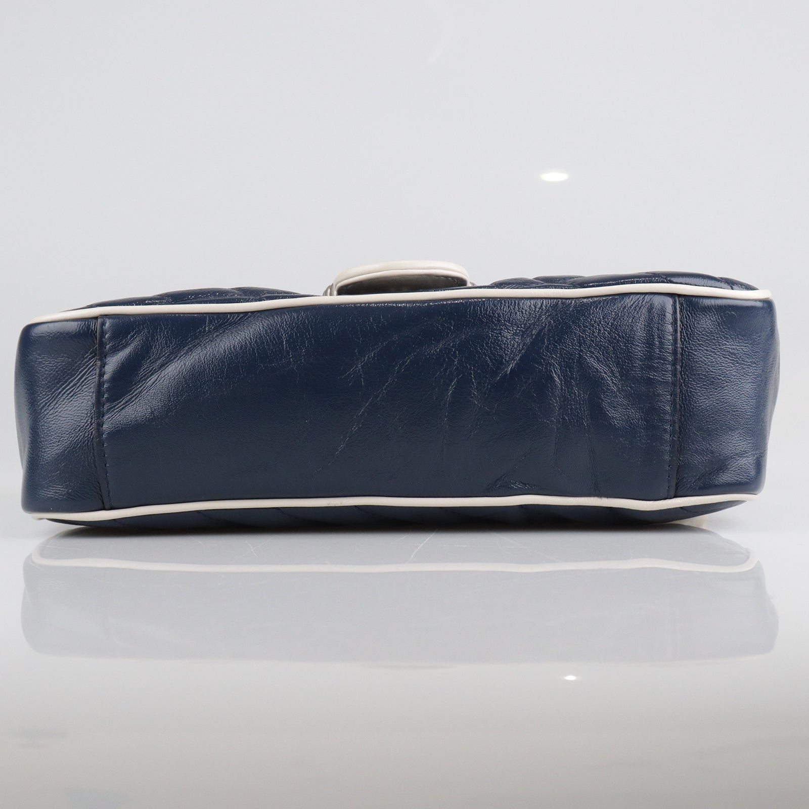 GUCCI Calf Leather GG Marmont Silver Buckle Shoulder Bag Blue/White